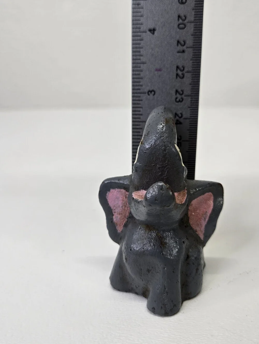 VTG Cast Iron Elephant Bottle Opener‎ Figural Paperweight Trunk Up Pink Mouth #4